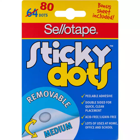 Picture of SELLOTAPE STICKY DOTS REMOVEABLE MEDIUM PACK 64 (BONUS 16)