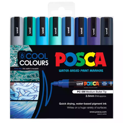 Picture of POSCA PC-5M PAINT MARKER BULLET MEDIUM 2.5MM ASSORTED COOL COLOURS PACK 8