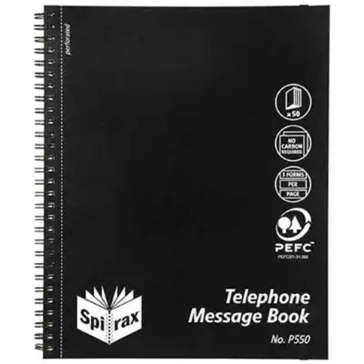 Picture of SPIRAX 550 TELEPHONE MESSAGE BOOK CARBONLESS 160 PAGE 279 X 144MM