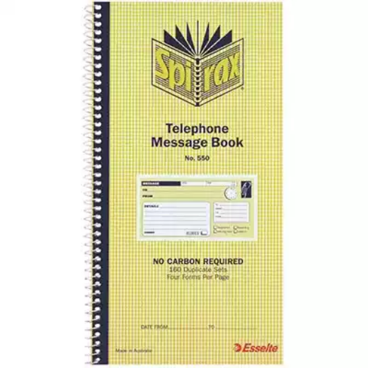 Picture of SPIRAX 550 TELEPHONE MESSAGE BOOK CARBONLESS 160 PAGE 279 X 144MM