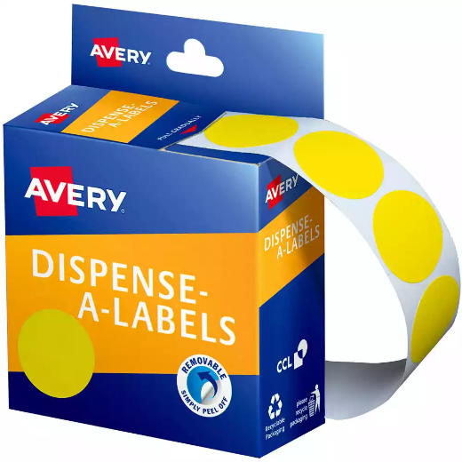 Picture of AVERY 937247 ROUND LABEL DISPENSER 24MM YELLOW BOX 500