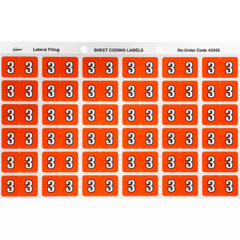 Picture of AVERY 43343 LATERAL FILE LABEL SIDE TAB YEAR CODE 3 25 X 38MM DARK ORANGE PACK 180