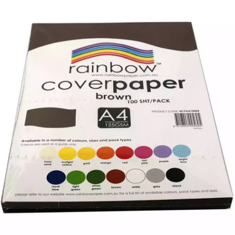 Picture of RAINBOW COVER PAPER 125GSM A4 BROWN PACK 100