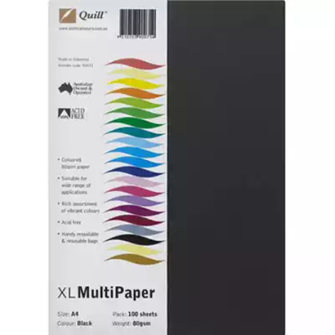 Picture of QUILL COLOURED A4 COPY PAPER 80GSM BLACK PACK 100 SHEETS