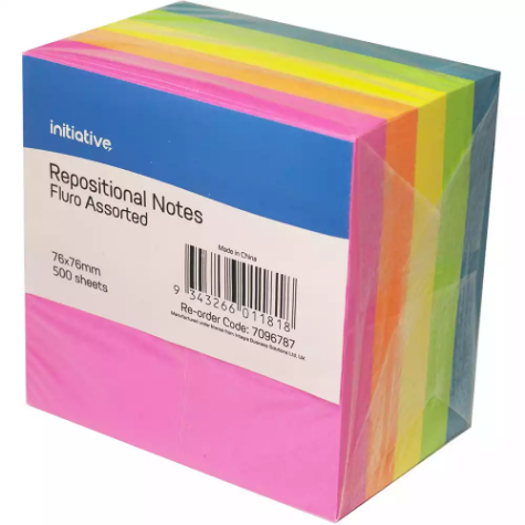 Picture of INITIATIVE REPOSITIONAL NOTES CUBE 76 X 76MM FLURO ASSORTED 500 SHEETS