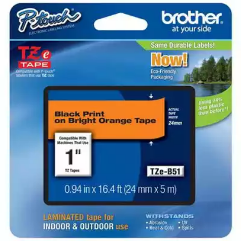 Picture of BROTHER TZE-B51 LAMINATED LABELLING TAPE 24MM BLACK ON FLURO ORANGE