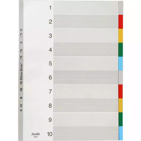 Picture of BANTEX PP INDEX DIVIDER 1-10 TAB PORTRAIT A3 COLOURED