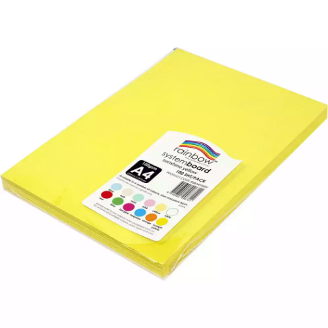 Picture of RAINBOW SYSTEM BOARD 150GSM A4 SUNSHINE YELLOW PACK 100