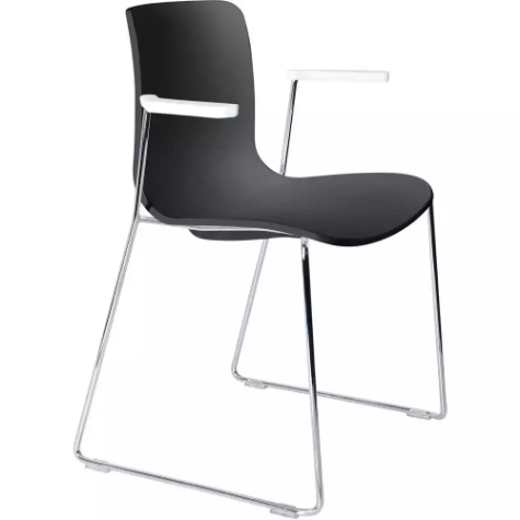 Picture of DAL ACTI CHAIR SLED BASE ARMS WHITE ARM-PADS AND CHROME FRAME BLACK POLYPROP SHELL