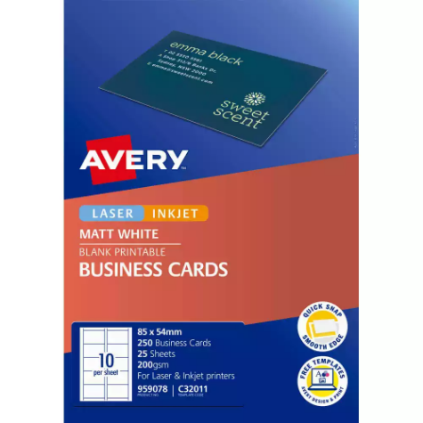 Picture of AVERY 959078 C32011 QUICK CLEAN BUSINESS CARD 200GSM 85 X 54MM MATTE WHITE PACK 250