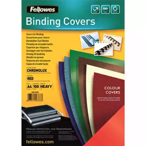 Picture of FELLOWES CHROMOLUX BINDING COVER GLOSS 250GSM A4 RED PACK 100