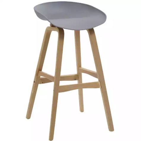 Picture of RAPIDLINE VIRGO BARSTOOL OAK COLOURED TIMBER FRAME WITH POLYPROPYLENE SHELL SEAT GREY