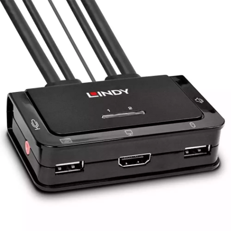 Picture of LINDY 42345 AUDIO CABLE 2 PORT HDMI 2.0, USB 2.0 AND KVM SWITCH BLACK