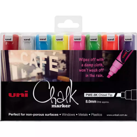 Picture of UNI-BALL CHALK MARKER CHISEL TIP 8MM ASSORTED PACK 8