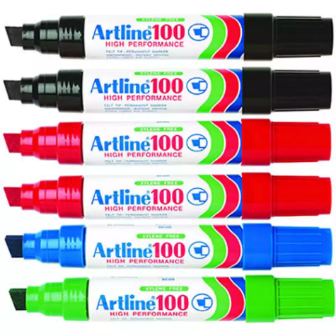 Picture of ARTLINE 100 PERMANENT MARKER CHISEL 12MM ASSORTED PACK 6