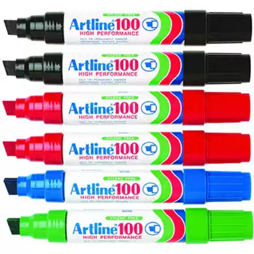 Picture of ARTLINE 100 PERMANENT MARKER CHISEL 12MM ASSORTED PACK 6