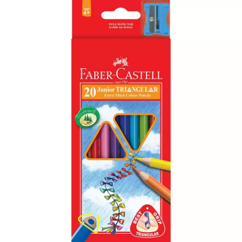 Picture of FABER-CASTELL JUNIOR TRIANGULAR EXTRA THICK COLOUR PENCILS ASSORTED PACK 20