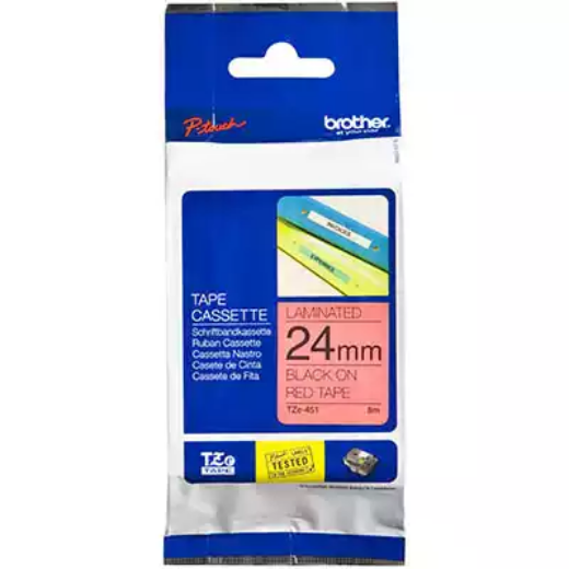 Picture of BROTHER TZE-451 LAMINATED LABELLING TAPE 24MM BLACK ON RED