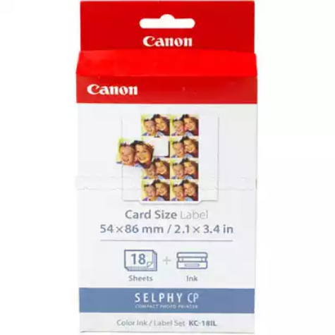 Picture of CANON KC-18IL SELPHY INK AND CARD LABELS 54 X 86MM WHITE 18 SHEETS