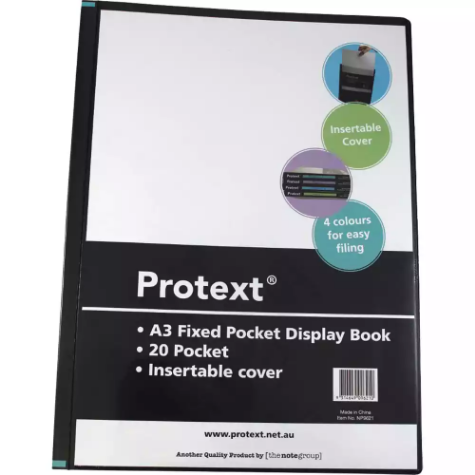 Picture of PROTEXT DISPLAY BOOK NON-REFILLABLE INSERT COVER 20 POCKET A3 BLACK