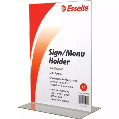 Picture of ESSELTE SIGN / MENU HOLDER DOUBLE SIDED PORTRAIT A4 CLEAR