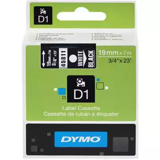 Picture of DYMO 45811 D1 LABELLING TAPE 19MM X 7M WHITE ON BLACK