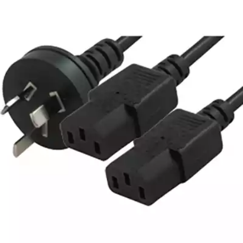 Picture of COMSOL MAINS OUTLET POWER SPLITTER CABLE 1 X 3PIN AUS MALE TO 2 X IEC-C13 FEMALE 2M BLACK