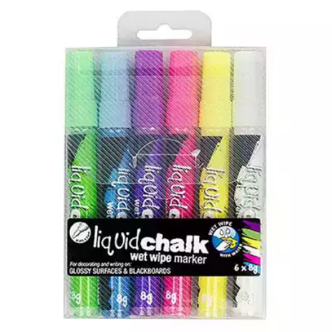 Picture of TEXTA LIQUID CHALK MARKER WET WIPE BULLET 4.5MM ASSORTED WALLET 6