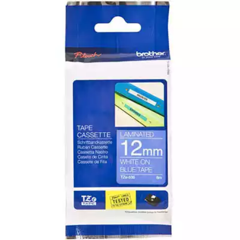 Picture of BROTHER TZE-535 LAMINATED LABELLING TAPE 12MM WHITE ON BLUE