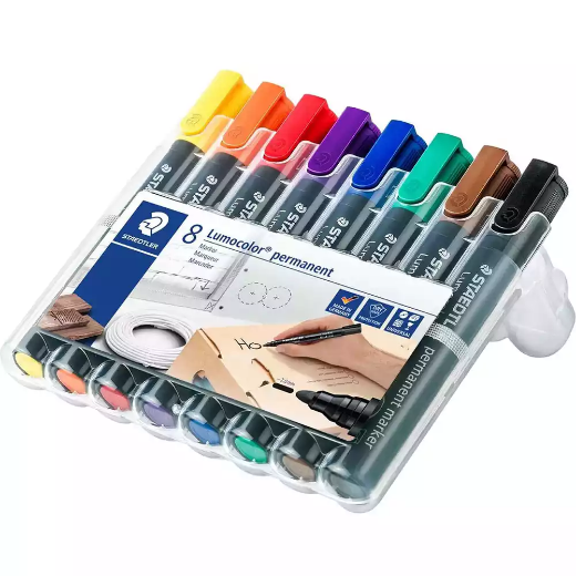 Picture of STAEDTLER 352 LUMOCOLOR PERMANENT MARKER BULLET 2.0MM ASSORTED WALLET 8