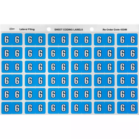 Picture of AVERY 43346 LATERAL FILE LABEL SIDE TAB YEAR CODE 6 25 X 38MM BLUE PACK 180