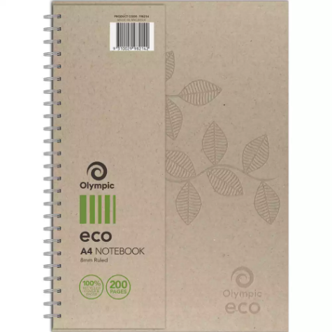 Picture of OLYMPIC ECO RECYCLED NOTEBOOK 8MM RULED 70GSM 200 PAGE A4 NATURAL