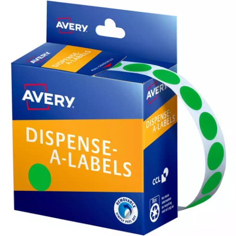 Picture of AVERY 937375 ROUND LABEL DISPENSER 14MM GREEN BOX 1050