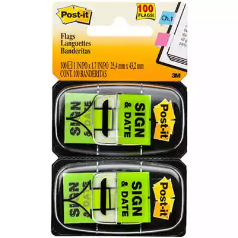 Picture of POST-IT 680-SD2 SIGN HERE AND DATE FLAGS GREEN TWIN PACK 100