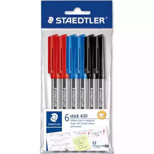 Picture of STAEDTLER 430 STICK BALLPOINT PEN MEDIUM ASSORTED PACK 6