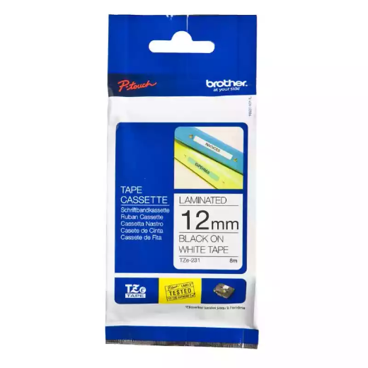 Picture of BROTHER TZE-231 LAMINATED LABELLING TAPE 12MM BLACK ON WHITE