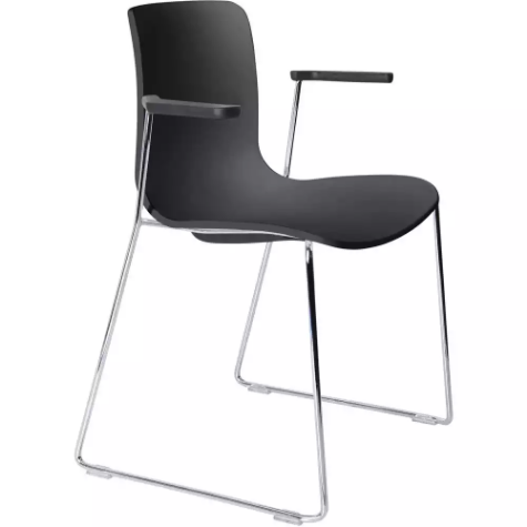 Picture of DAL ACTI CHAIR SLED BASE ARMS BLACK ARM-PADS AND CHROME FRAME BLACK POLYPROP SHELL