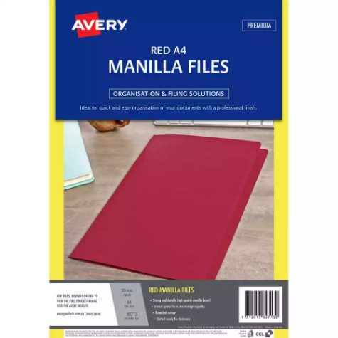 Picture of AVERY 82713 MANILLA FOLDER A4 RED PACK 20