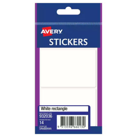 Picture of AVERY 932036 MULTI-PURPOSE STICKERS RECTANGLE 80 X 50MM WHITE PACK 14