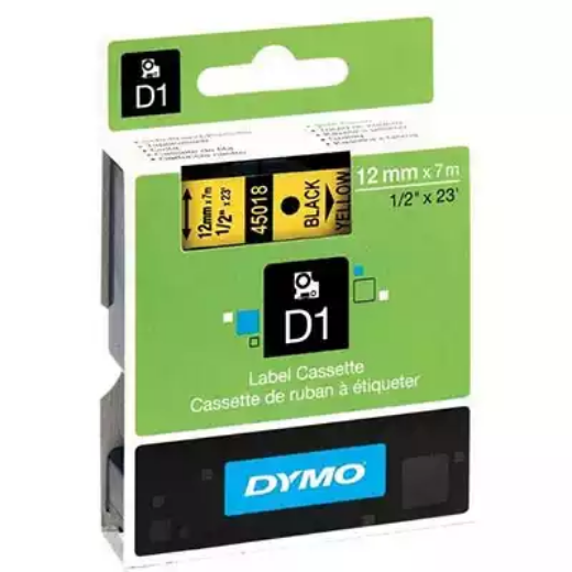 Picture of DYMO 45018 D1 LABELLING TAPE 12MM X 7M BLACK ON YELLOW