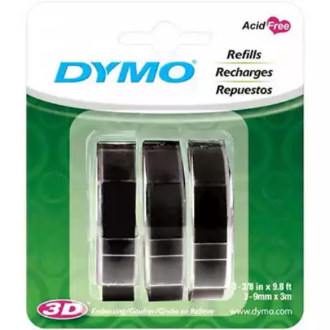 Picture of DYMO 1741670 EMBOSSING LABELLING TAPE 9MM X 3M GLOSSY BLACK PACK 3