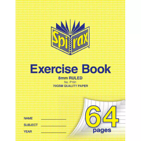 Picture of SPIRAX P191 EXERCISE BOOK RULED 8MM 70GSM 64 PAGE 225 X 175MM