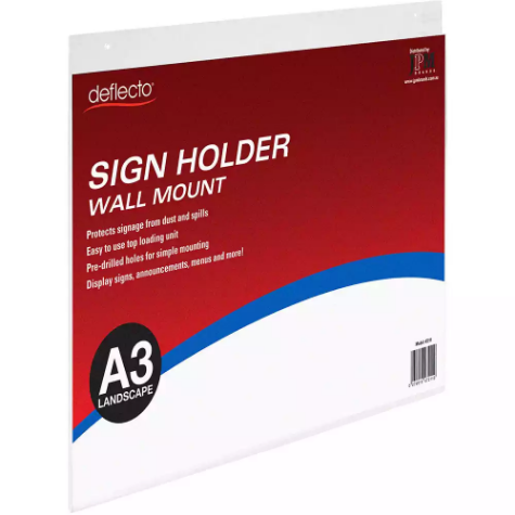 Picture of DEFLECTO SIGN HOLDER WALL MOUNT LANDSCAPE A3 CLEAR