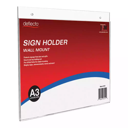 Picture of DEFLECTO SIGN HOLDER WALL MOUNT LANDSCAPE A3 CLEAR