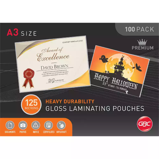 Picture of GBC LAMINATING POUCH GLOSS 125 MICRON A3 CLEAR PACK 100