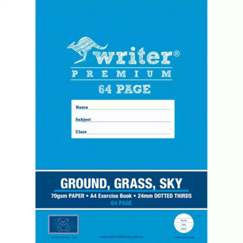 Picture of WRITER PREMIUM EXERCISE BOOK DOTTED THIRDS 24MM 70GSM 64 PAGE A4 BEAR GROUND/GRASS/SKY