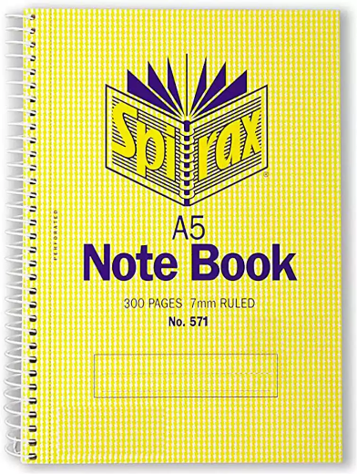 Picture of SPIRAX 572 NOTEBOOK 7MM RULED SPIRAL BOUND SIDE OPEN 4 POCKETS 300 PAGE A5