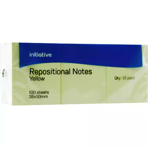 Picture of INITIATIVE REPOSITIONAL NOTES 38 X 50MM YELLOW PACK 12