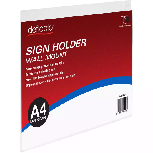 Picture of DEFLECTO SIGN HOLDER WALL MOUNT LANDSCAPE A4 CLEAR