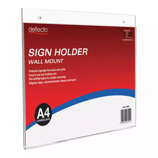 Picture of DEFLECTO SIGN HOLDER WALL MOUNT LANDSCAPE A4 CLEAR